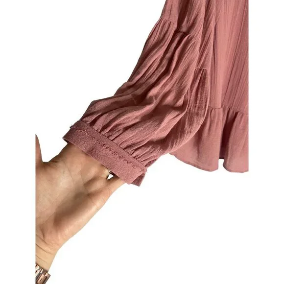 NWT Free People Long Sleeve Flowy Gauzy Pink Blouse-sz XS - Picture 4 of 9